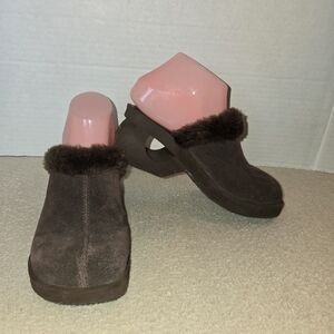 Skechers "Something Else" Brown Suede Faux Fur-Lined Y2K Clogs size 6